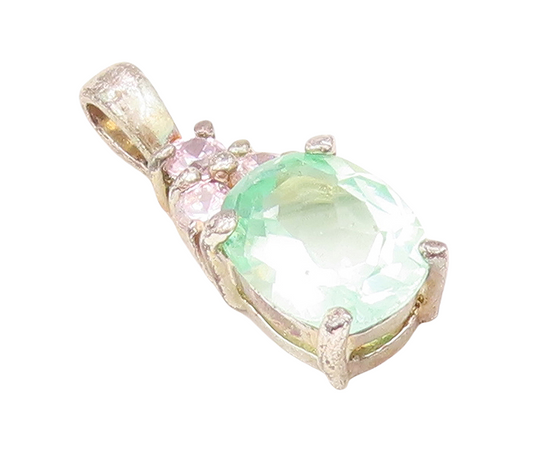 925 Sterling Silver Vintage Pendant Minimalist 2 Tone CZ Inlay  PT23609