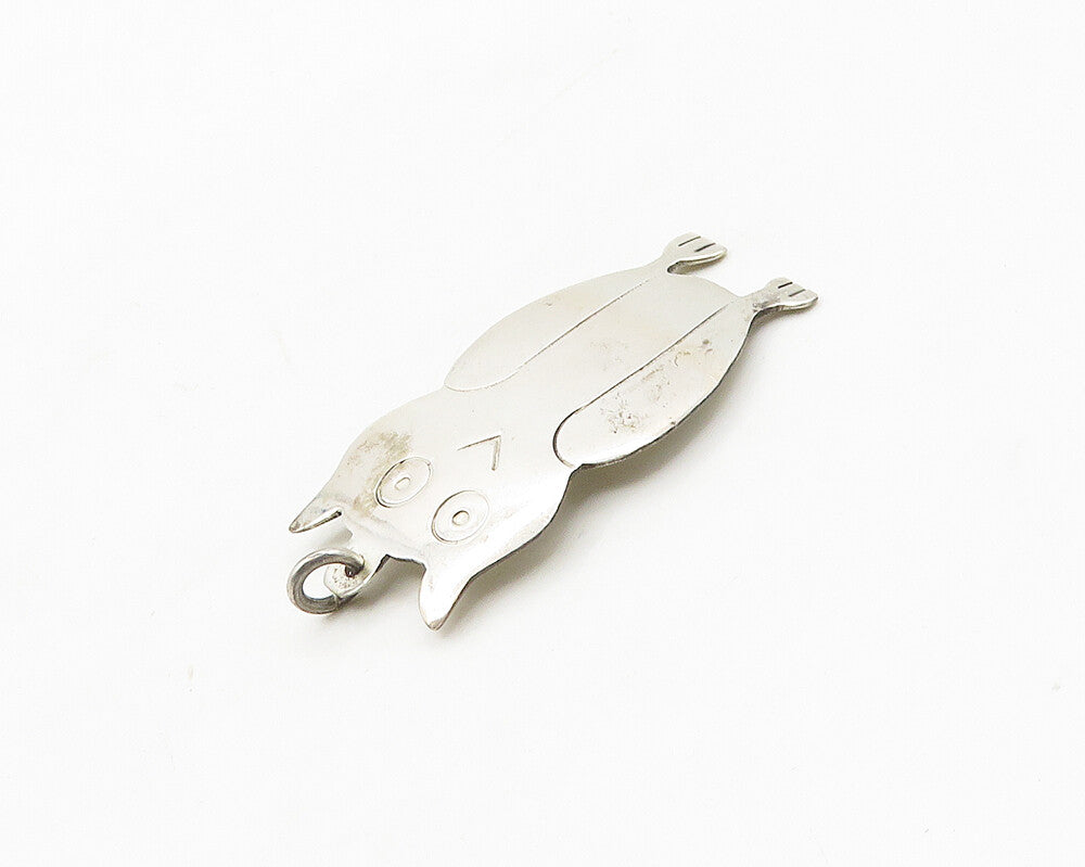 925 Sterling Silver  Vintage Shiny Etched Owl Motif Drop Pendant  PT14347