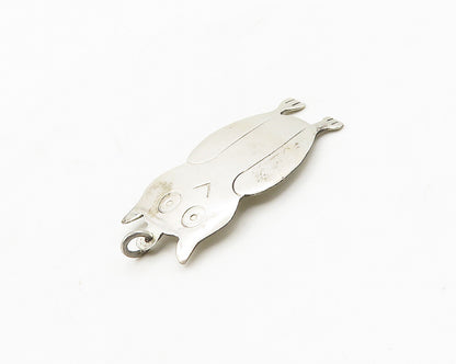 925 Sterling Silver  Vintage Shiny Etched Owl Motif Drop Pendant  PT14347