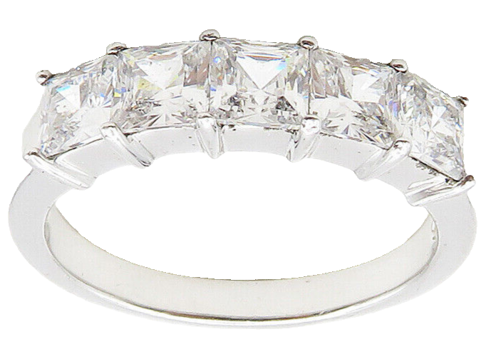 925 Sterling Silver  Sparkling Cubic Zirconia 5 Stone Band Ring Sz 8  RG15715
