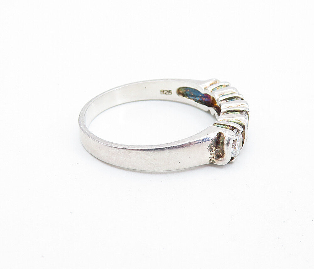 SETA 925 Silver  Vintage Cubic Zirconia 4 Stone Swirl Band Ring Sz 9.5  RG7056