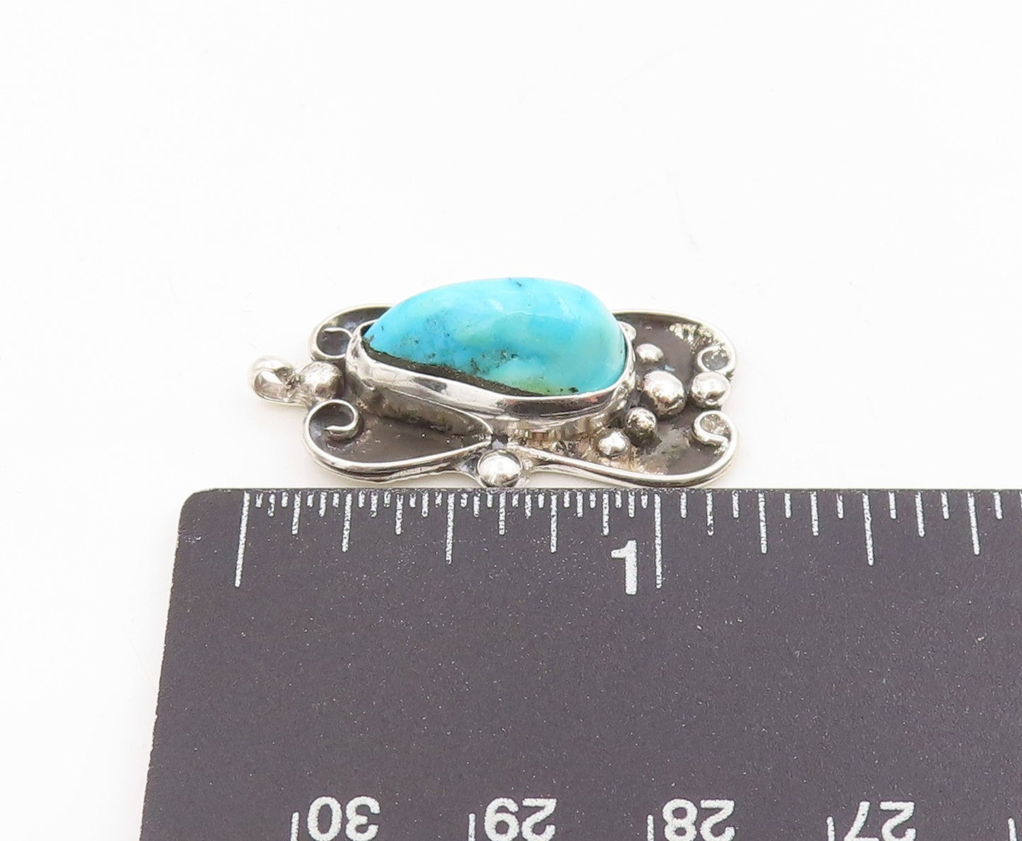 925 Sterling Silver Vintage Pendant Blue Turquoise Bohemian Design Charm PT25292