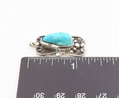 925 Sterling Silver Vintage Pendant Blue Turquoise Bohemian Design Charm PT25292