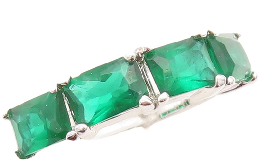 925 Sterling Silver Vintage Ring Rectangle Cut Green CZ Band  Sz 6  RG31528