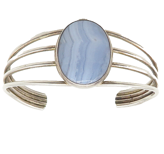 DW NAVAJO 925 Silver  Vintage Blue Agate Split Shank Cuff Bracelet  BT7537