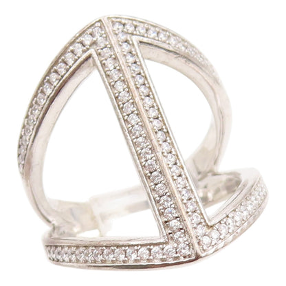 925 Sterling Silver Vintage Ring CZ Abstract Geometric Pave Band  Sz 7  RG35829