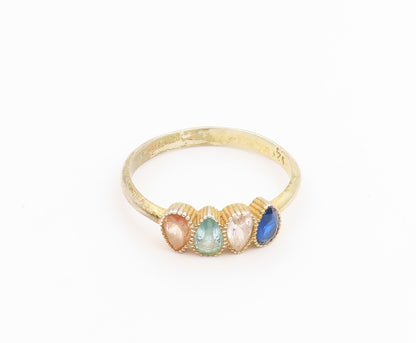 925 Sterling Silver Vintage Ring Gold Plated Multi Gemstone Band  Sz 8  RG35488