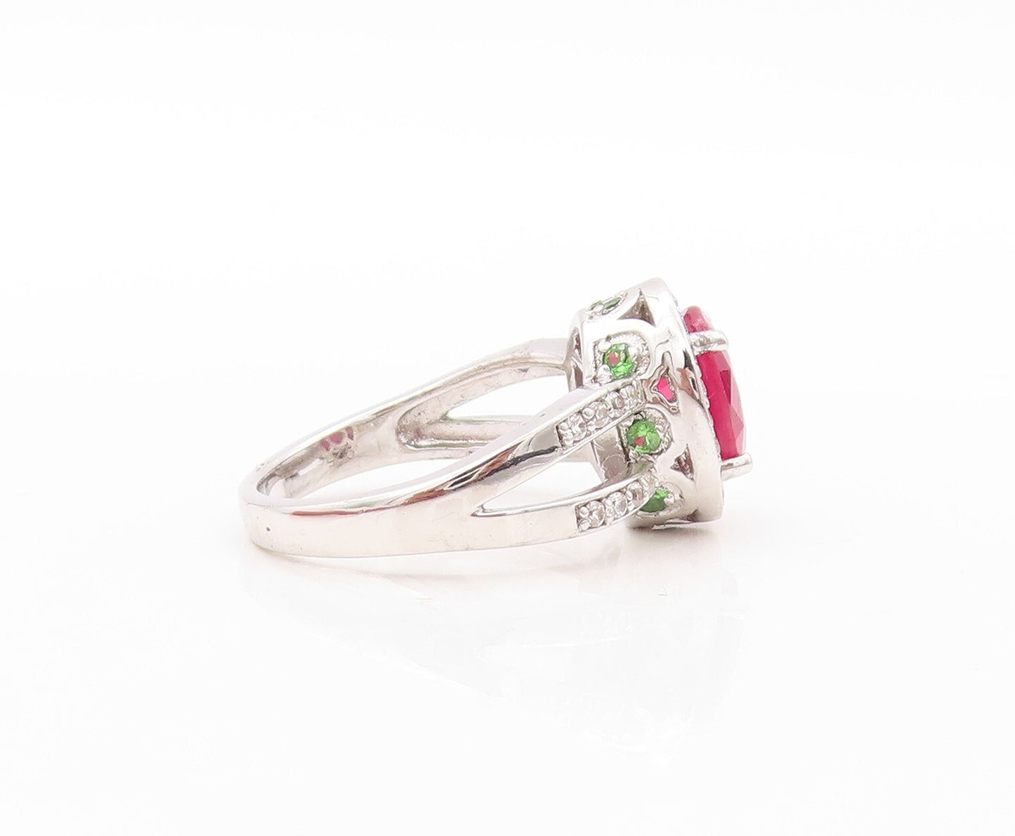 925 Sterling Silver Vintage Ring Designer Oval Pink & White CZ  Sz 7  RG30594