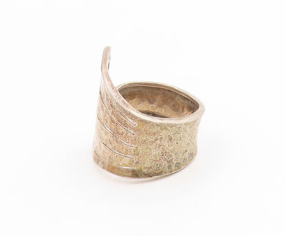 925 Sterling Silver Vintage Ring Modernist Hammered Bird Wing Band Sz 10 RG34008