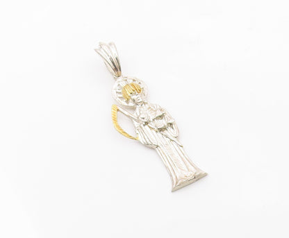 925 Sterling Silver  Vintage Shiny Two Tone Grim Reaper Drop Pendant  PT11803