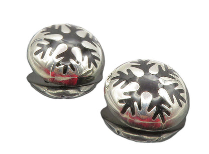MEXICO 925 Silver  Vintage Black Onyx Snowflake Non Pierce Earrings  EG4793