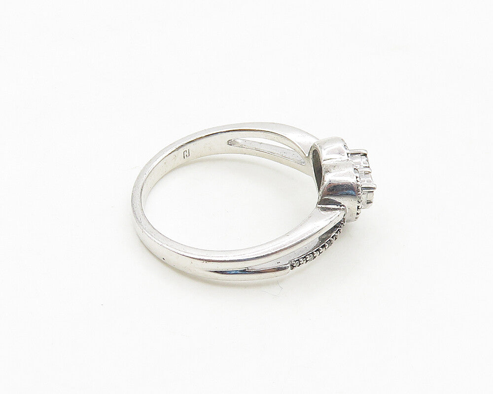 925 Sterling Silver  Genuine Diamonds Love Heart Shiny Band Ring Sz 7  RG17670