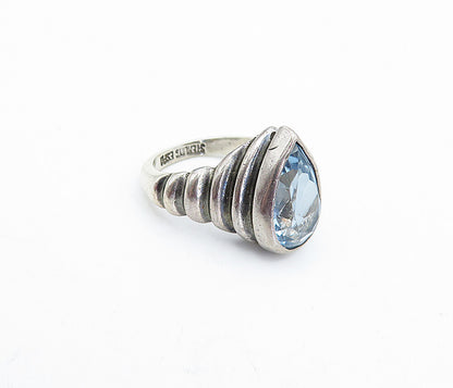 ESPO 925 Silver  Vintage Tear Drop Blue Topaz Cocktail Ring Sz 5  RG3906