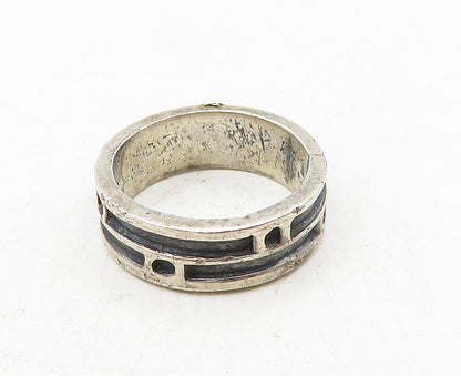 925 Sterling Silver  Vintage Oxidized Pattern Round Band Ring Sz 5.5  RG9343