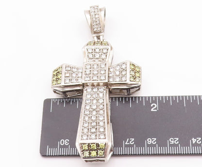 925 Sterling Silver Vintage Pendant Religious 2 Tone Topaz Beaded Cross  PT22944