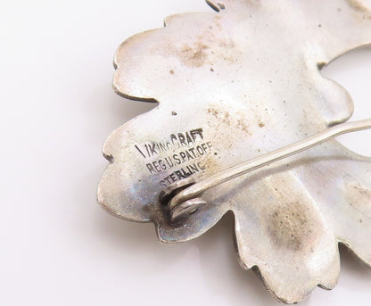 925 Sterling Silver Vintage Brooch Pin VIKING CRAFT Floral Leaf Swirl  BP12470