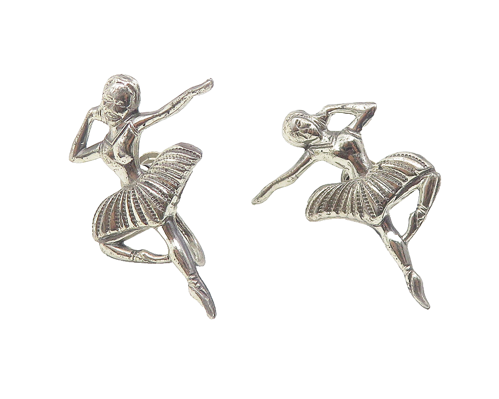 BEAU 925 Sterling Silver  Vintage Ballet Dancer Non Pierce Earrings  EG6181