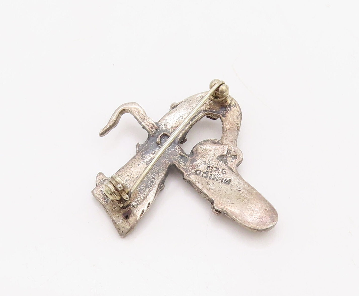 925 Sterling Silver Vintage Brooch Pin MEXICO 3D Miniature Saxophone  BP11211