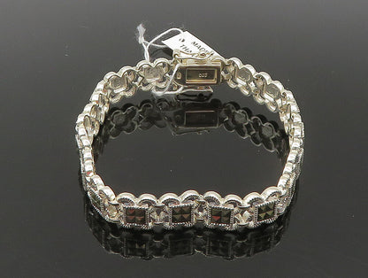 925 Sterling Silver  Marcasite Linked Floral Tennis Bracelet  BT1012