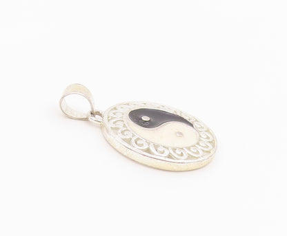 925 Sterling Silver Vintage Pendant Enameled Yin & Yang Symbol Charm  PT26379