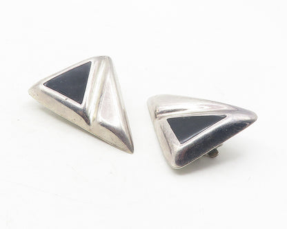 MEXICO 925 Sterling Silver  Vintage Black Onyx Non Pierce Earrings  EG6163