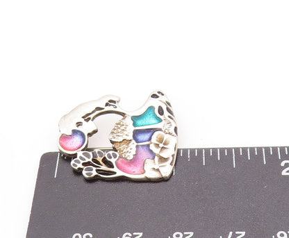 925 Sterling Silver Vintage Brooch Enameled Forest Landscape Cutout  BP11507