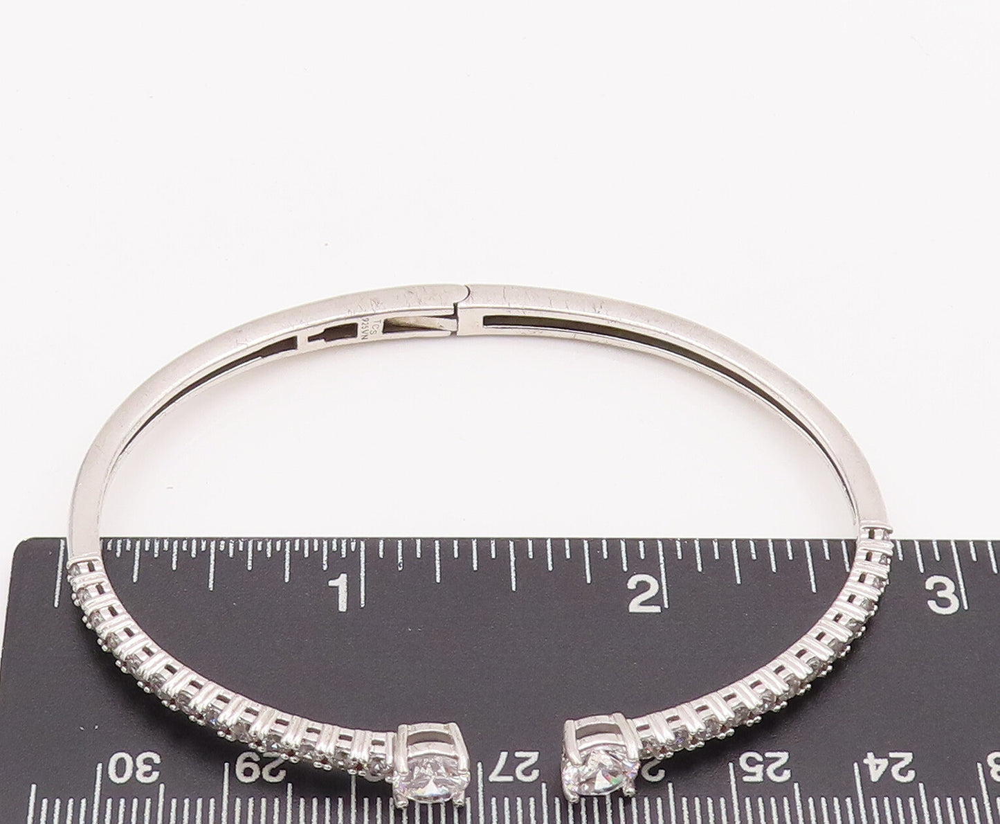 925 Sterling Silver Vintage Bracelet Minimalist Hinged CZ Inlay Band  BT10198