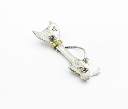 MEXICO 925 Sterling Silver  Vintage Shiny 2 Tone Sitting Cat Brooch Pin BP1967