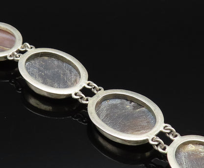 925 Silver  Vintage Carved Mother Of Pearl Sailboat Scenery Bracelet  BT9676