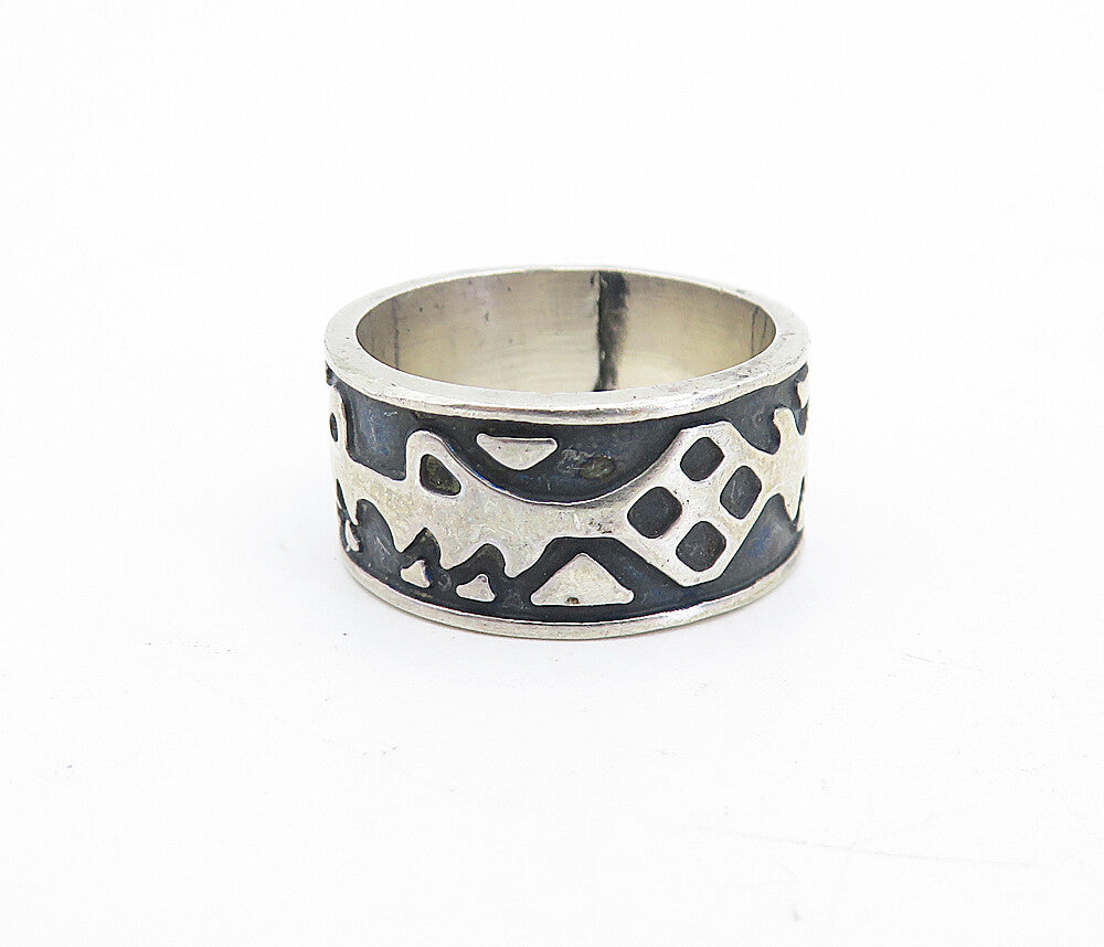 MEXICO 925 Sterling Silver  Vintage Oxidized Pattern Band Ring Sz 6  RG5503