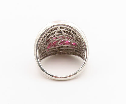 925 Sterling Silver Vintage Ring Garnet & Spinel Floral Band  Sz 11  RG36498