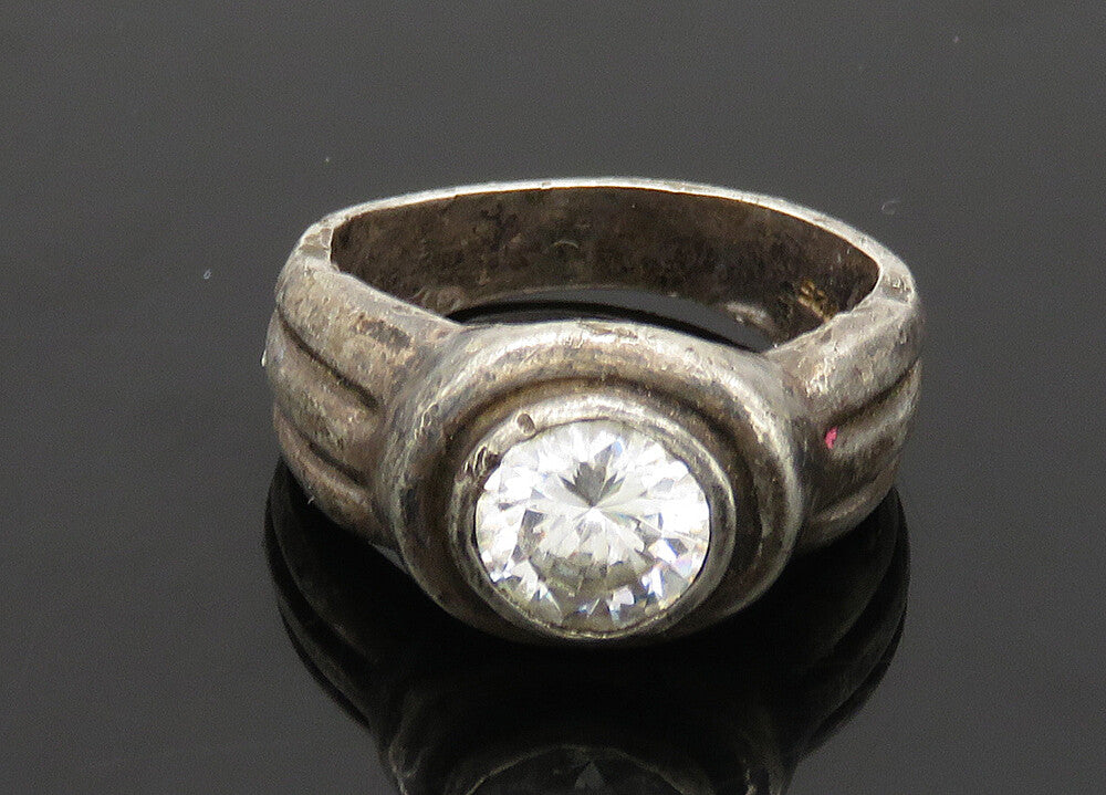 925 Sterling Silver  Vintage Cubic Zirconia Rustic Band Ring Sz 7  RG20789
