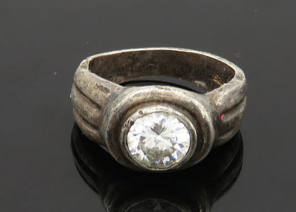 925 Sterling Silver  Vintage Cubic Zirconia Rustic Band Ring Sz 7  RG20789