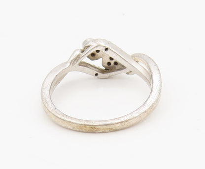 925 Sterling Silver  Vintage Swirly Hearts Inlay Diamonds Ring Sz 7  RG27008