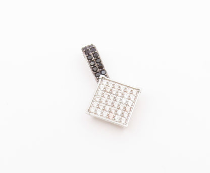 925 Sterling Silver  Vintage Shiny White Topaz & Hematite Pendant  PT16818