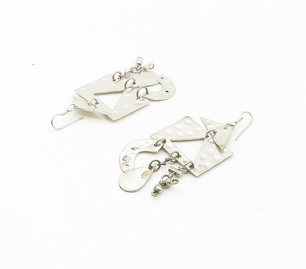925 Sterling Silver  Vintage Hammered Linked Chandelier Drop Earrings  EG8716