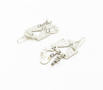 925 Sterling Silver  Vintage Hammered Linked Chandelier Drop Earrings  EG8716