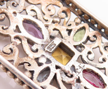 925 Sterling Silver Vintage Bracelet Swirly Citrine Peridot Amethyst CZ  BT11009