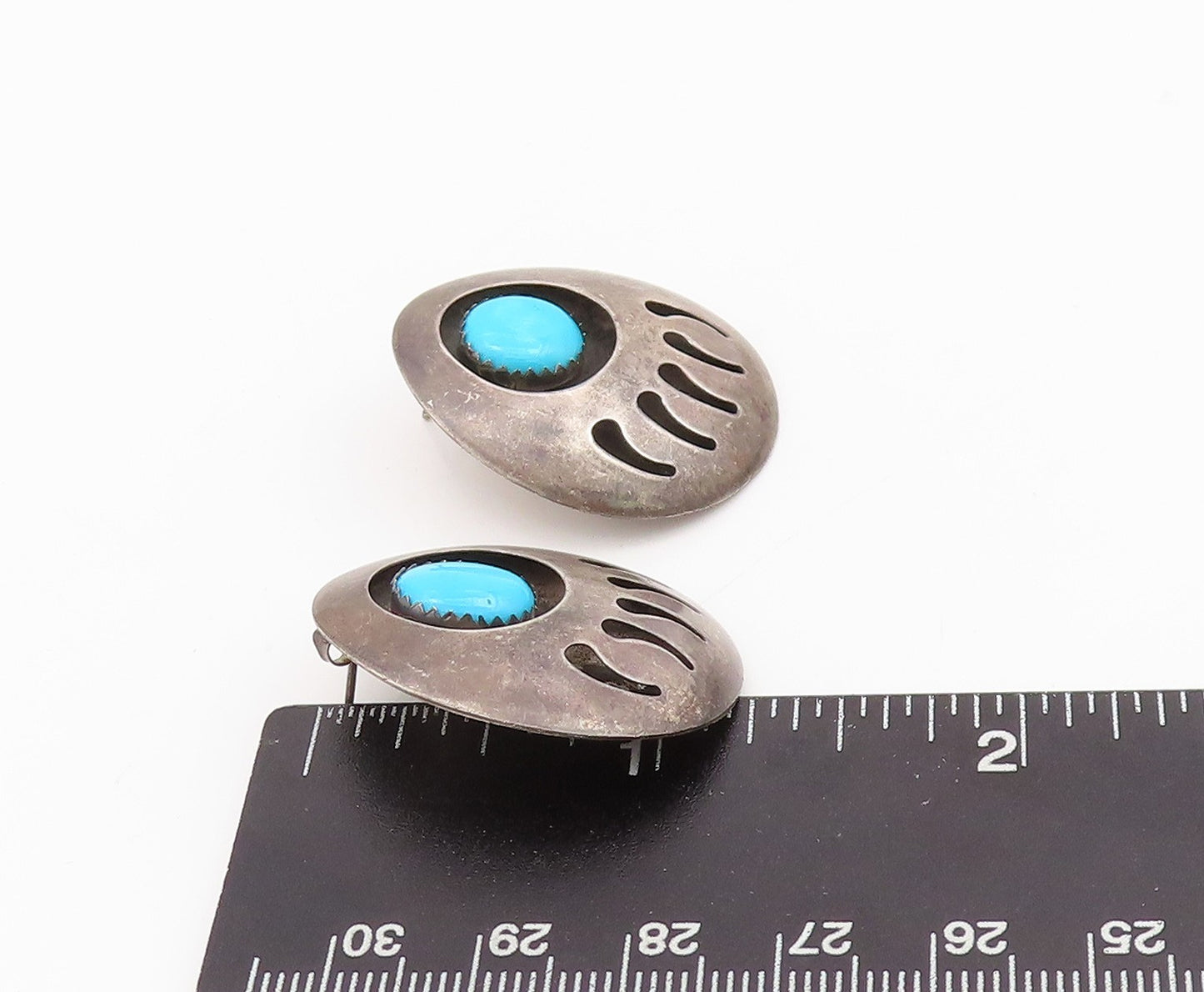 925 Sterling Silver Vintage Earrings NAVAJO Larimar Animal Foot Print EG13633