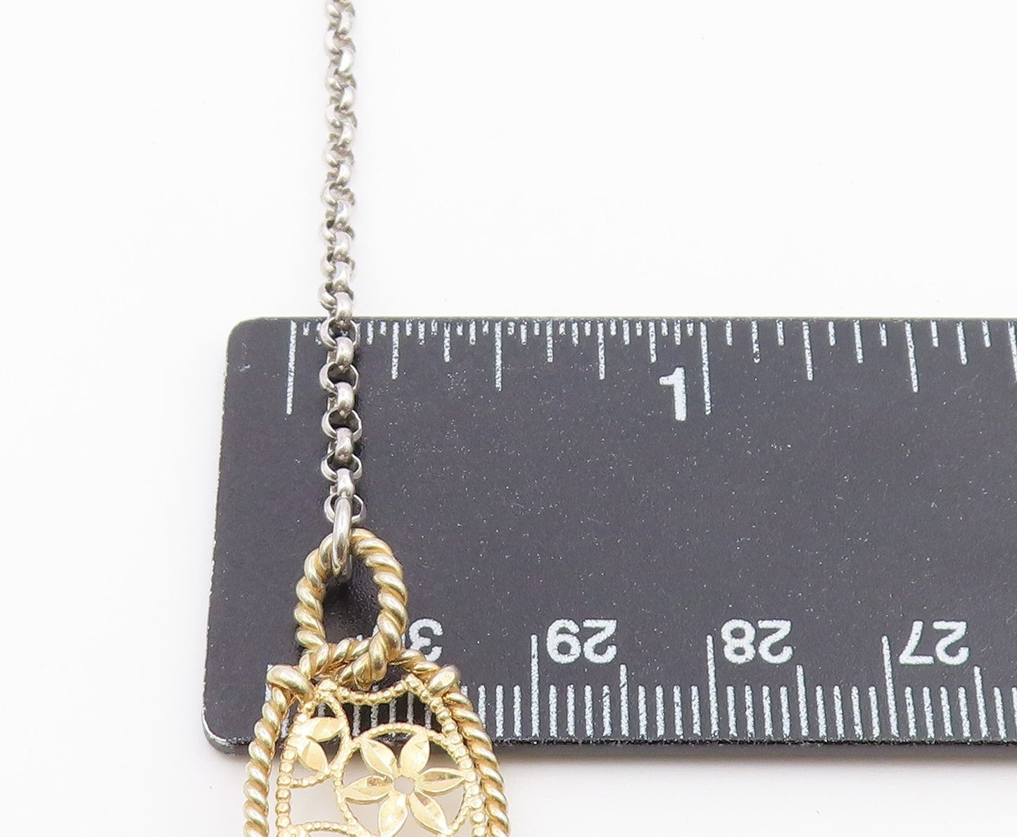 925 Sterling Silver Vintage Necklace Two Tone Floral Filigree Y Drop  NE4940