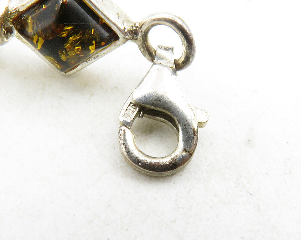 925 Sterling Silver  Vintage Cabochon Amber Hinge Link Chain Bracelet   BT4670