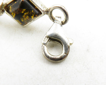 925 Sterling Silver  Vintage Cabochon Amber Hinge Link Chain Bracelet   BT4670
