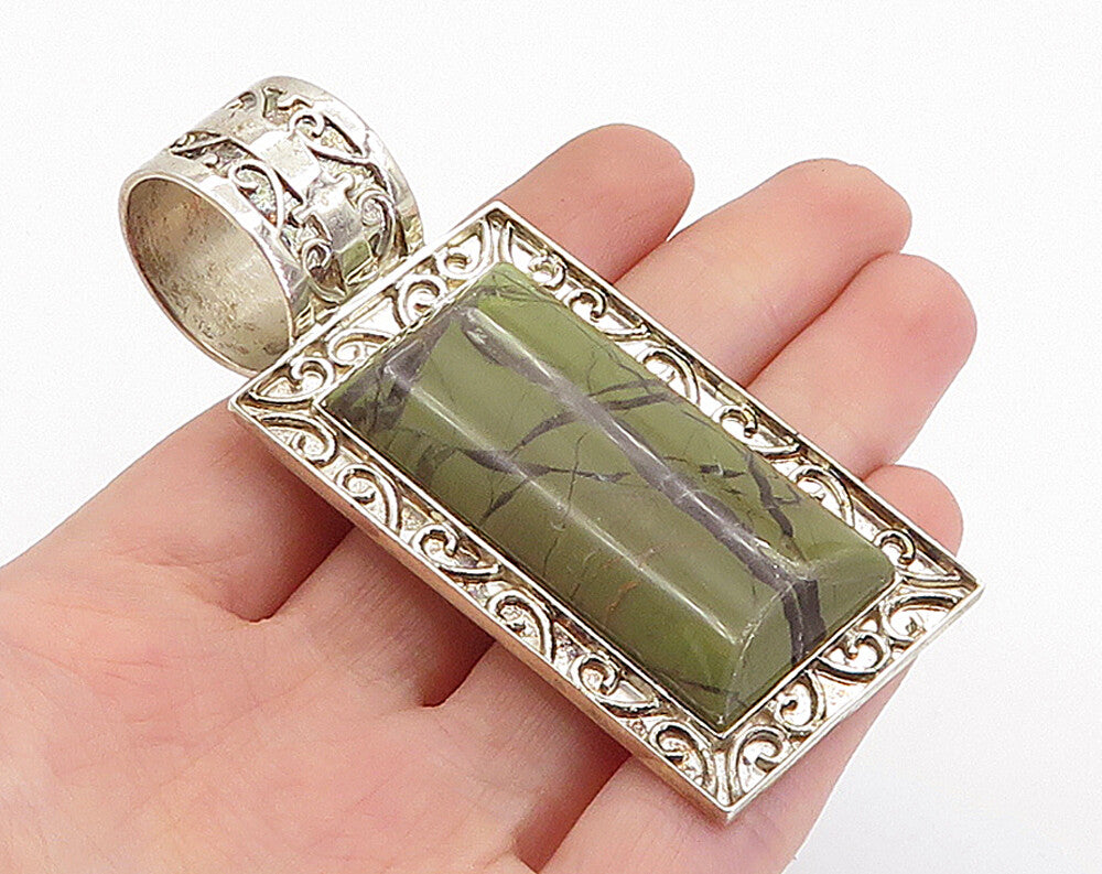 DTR JAY KING 925 Silver  Vintage Jasper Swirl Border Square Pendant  PT3394