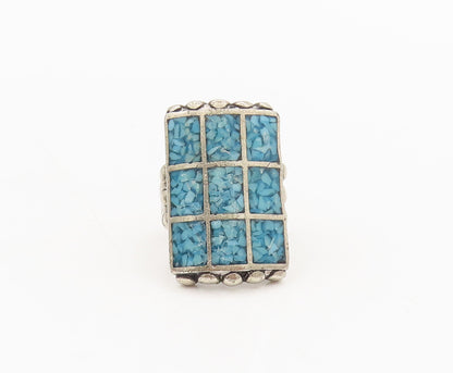 NAVAJO ZUNI 925 Sterling Silver Vintage Crushed Turquoise Ring Sz 7.75  RG26848
