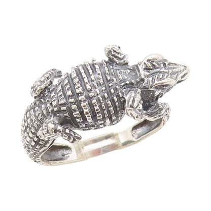 925 Sterling Silver Vintage Ring Dark Tone Solid Carved Alligator SZ 10  RG32204