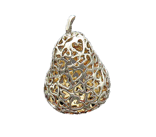 925 Silver  Vintage Heart Cut Out 3D Pear Shaped Fruit Decoration  TR3295