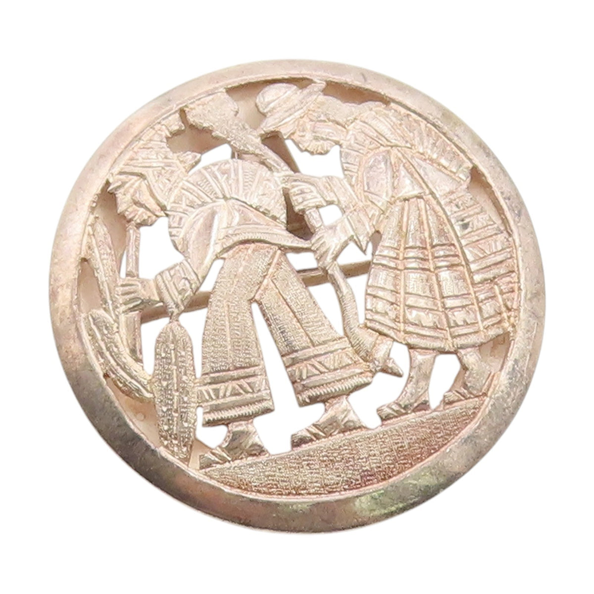 925 Sterling Silver Vintage Brooch Pin Carved Andean Family Portrait  BP12266