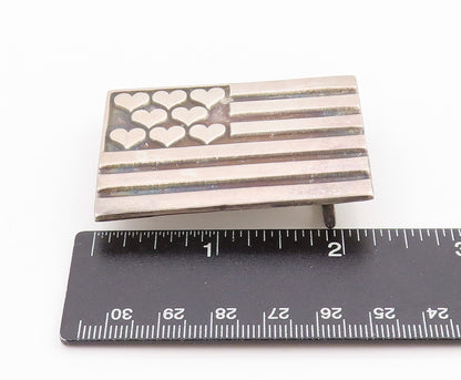 925 Sterling Silver Vintage Belt Buckle Etched Love Hearts On US Flag  TR3963