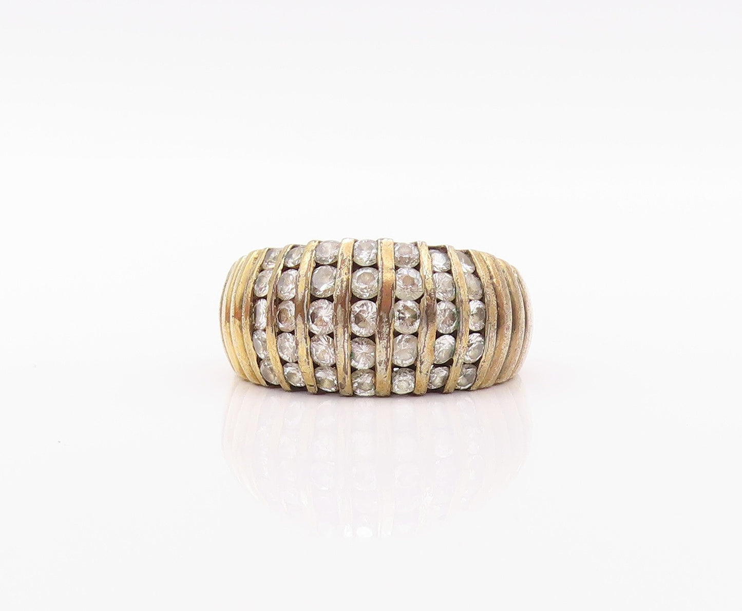 925 Sterling Silver Vintage Ring Gold Plated Grooved Topaz bands  Sz 9  RG32394
