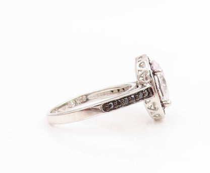 925 Sterling Silver Vintage Ring Oval Cut CZ & Halo Spinel Band  Sz 7  RG35634